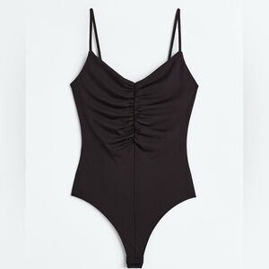 H&M Black Gathered Thong Bodysuit